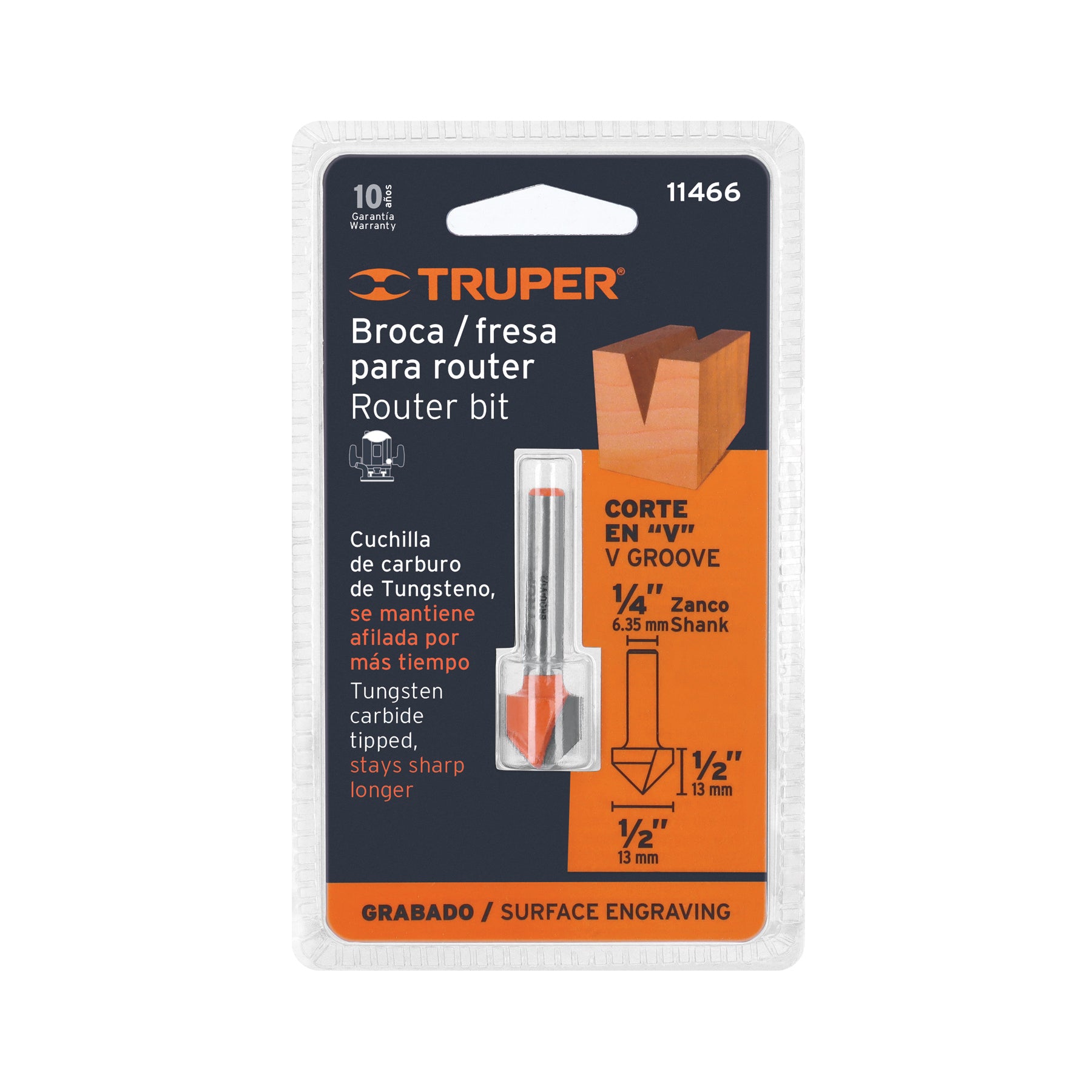 Broca para router corte en "V" Truper 1/2"