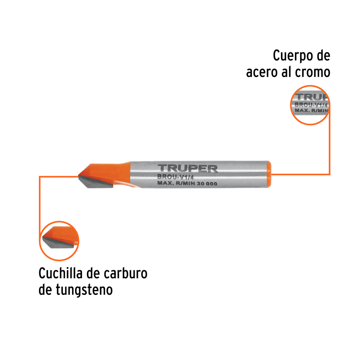 Broca para router corte en "V" Truper 1/4"