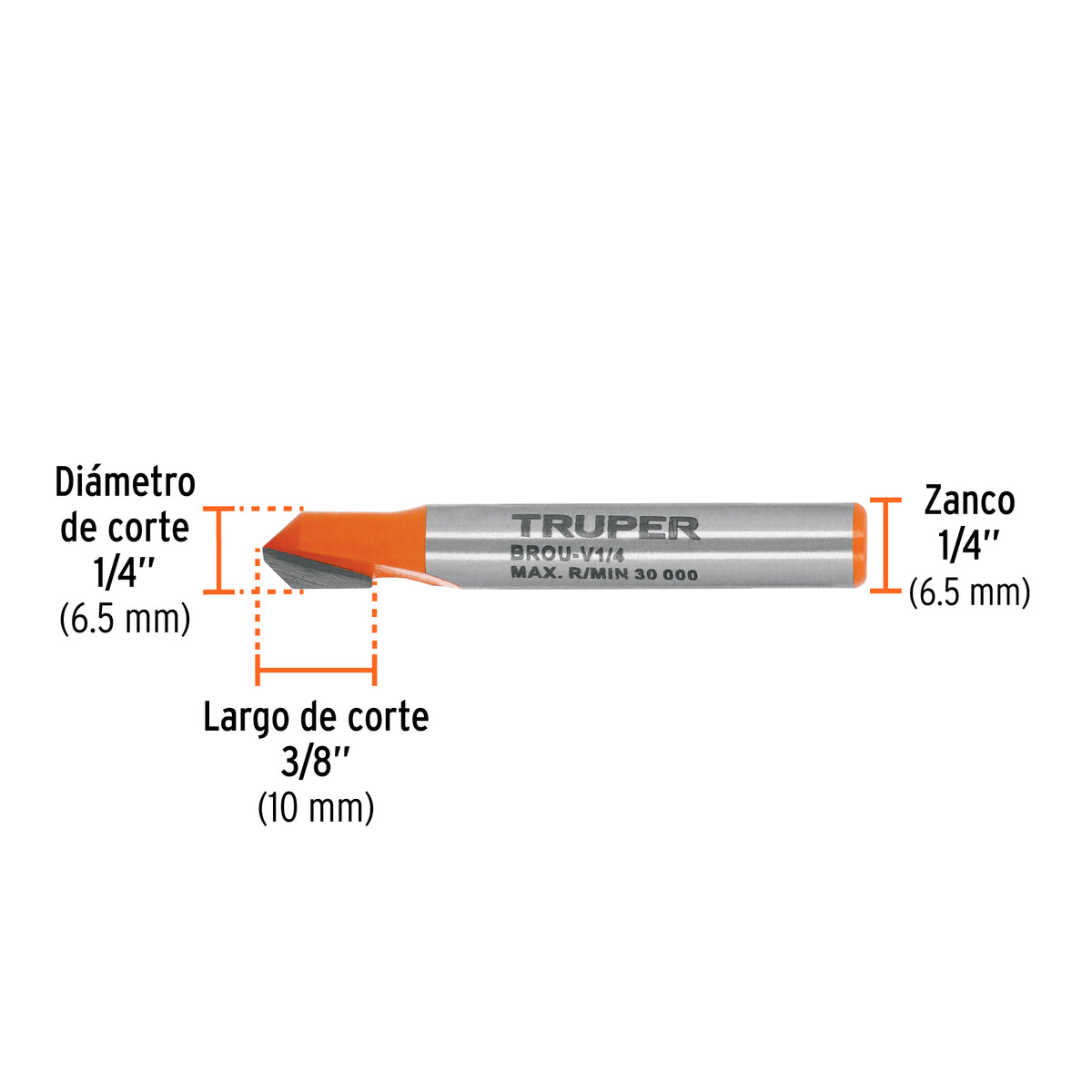 Broca para router corte en "V" Truper 1/4"
