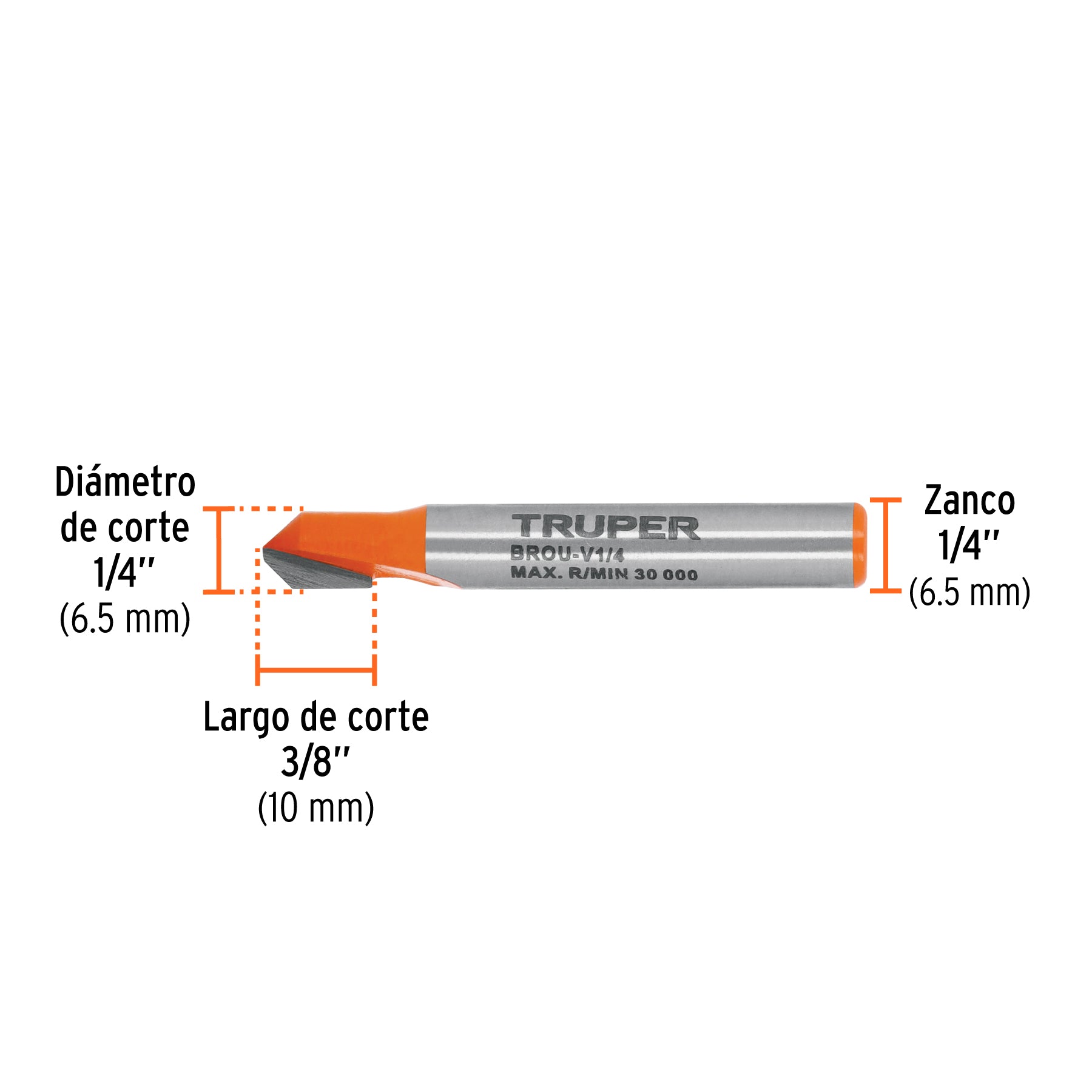 Broca para router corte en "V" Truper 1/4"