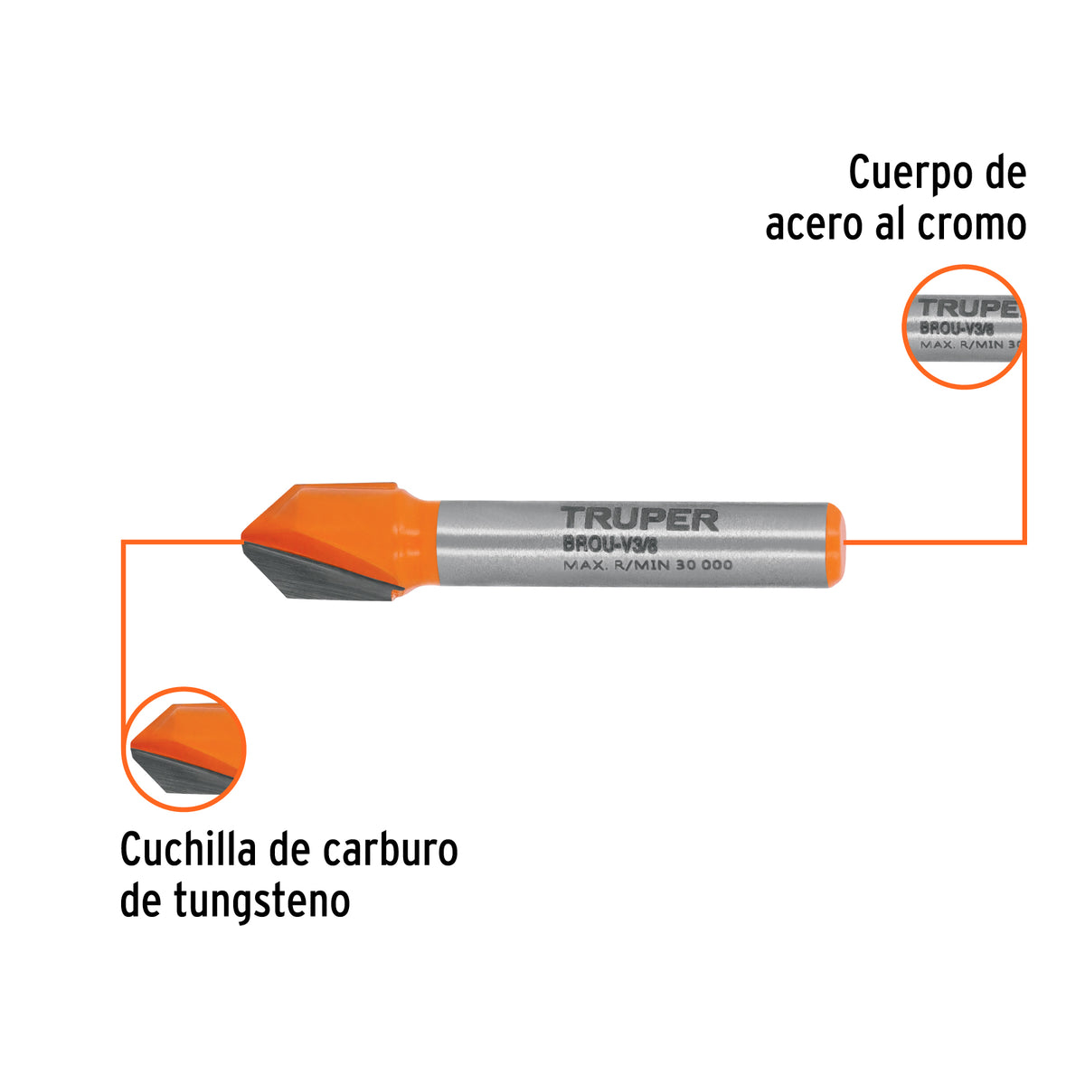 Broca para router corte en "V" Truper 3/8"