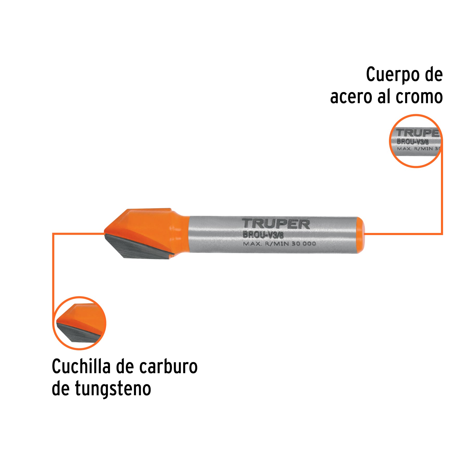 Broca para router corte en "V" Truper 3/8"