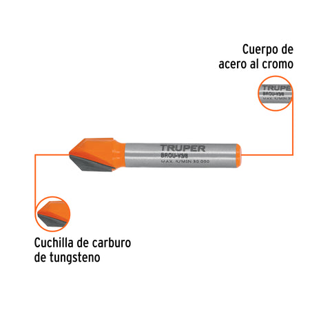 Broca para router corte en "V" Truper 3/8"