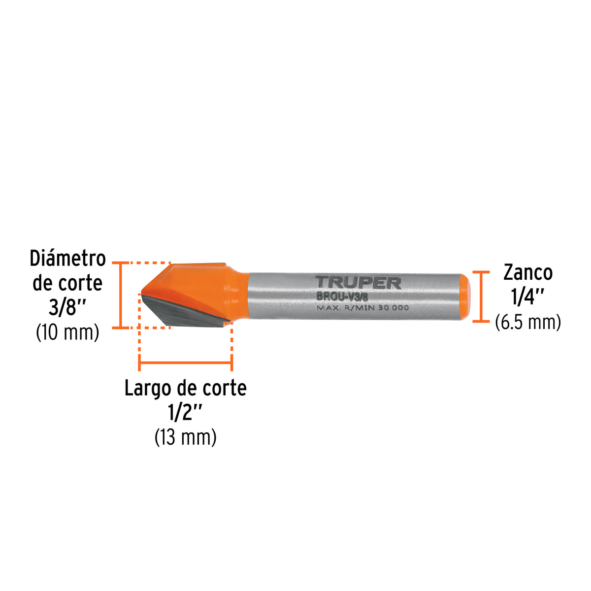 Broca para router corte en "V" Truper 3/8"