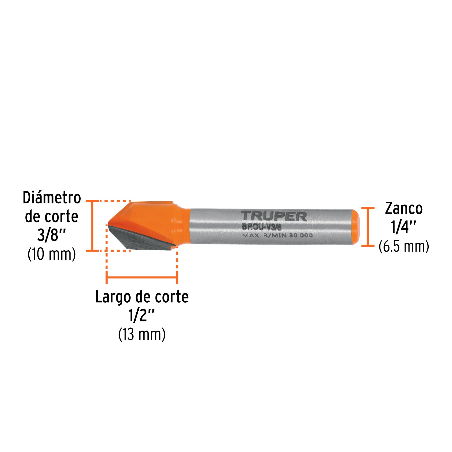 Broca para router corte en "V" Truper 3/8"