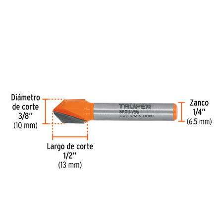 Broca para router corte en "V" Truper 3/8"