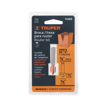 Broca para router corte en "V" Truper 3/8"