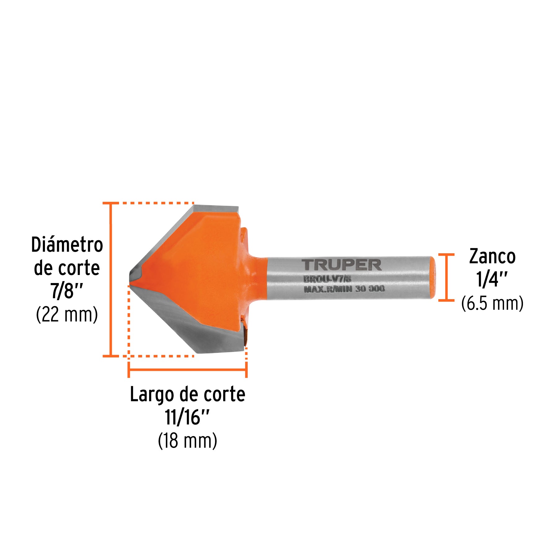 Broca para router corte en "V" Truper 7/8"