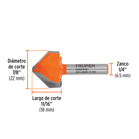 Broca para router corte en "V" Truper 7/8"