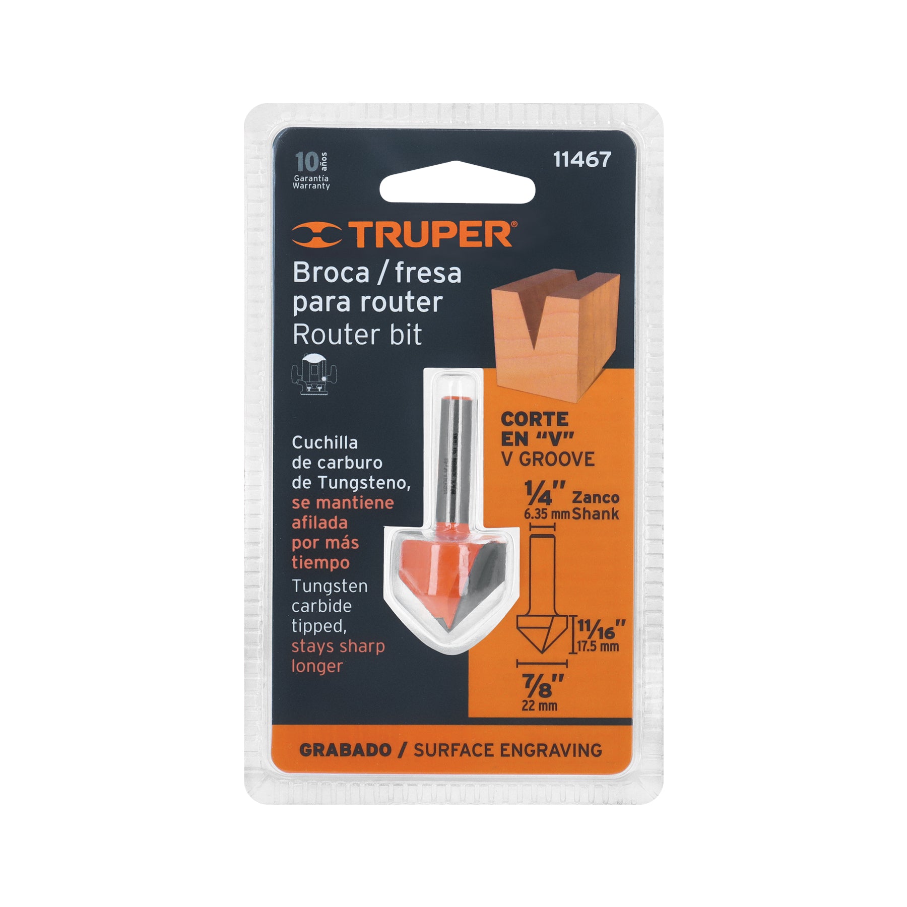 Broca para router corte en "V" Truper 7/8"