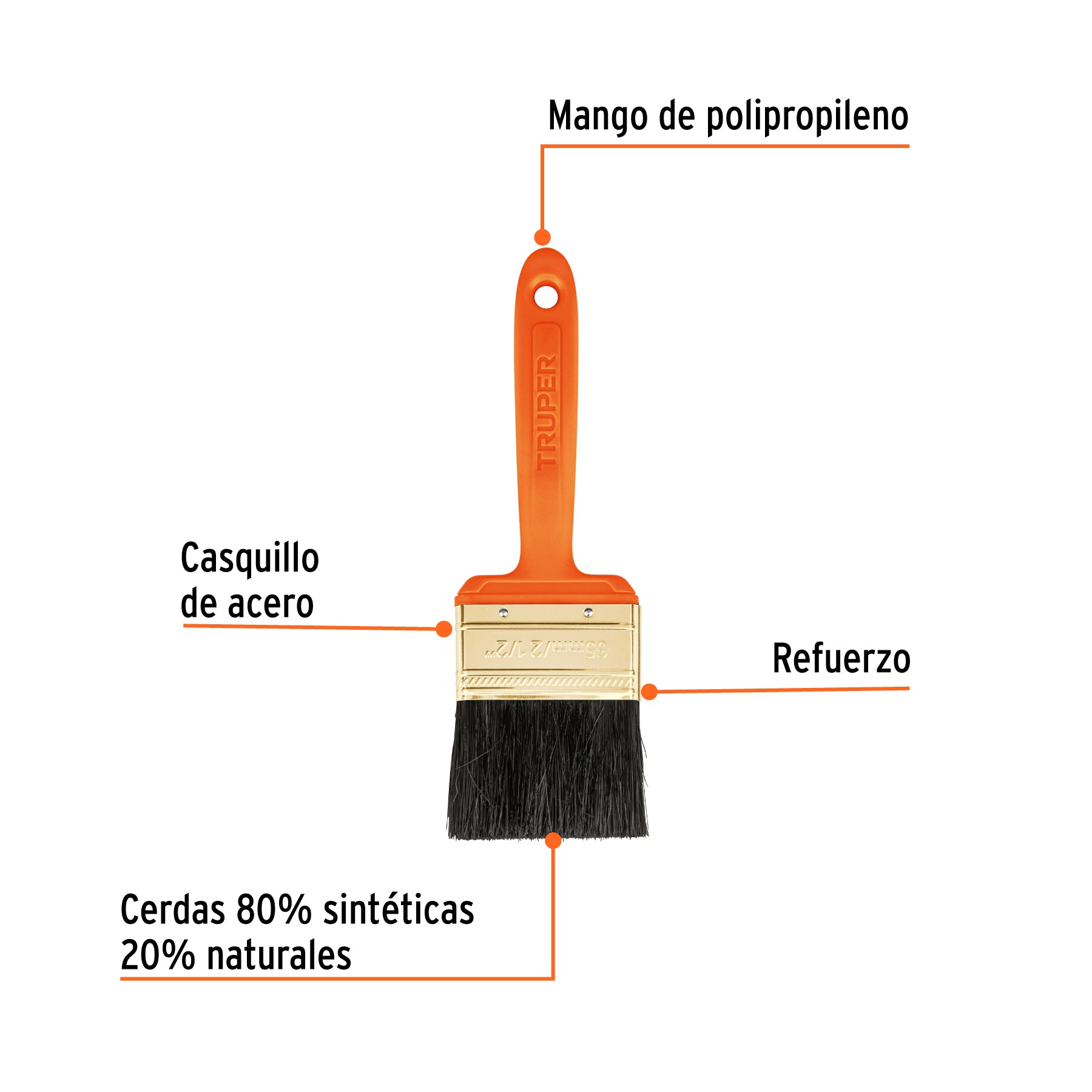 Brocha profesional de con mango de plastico Truper 2-1/2"