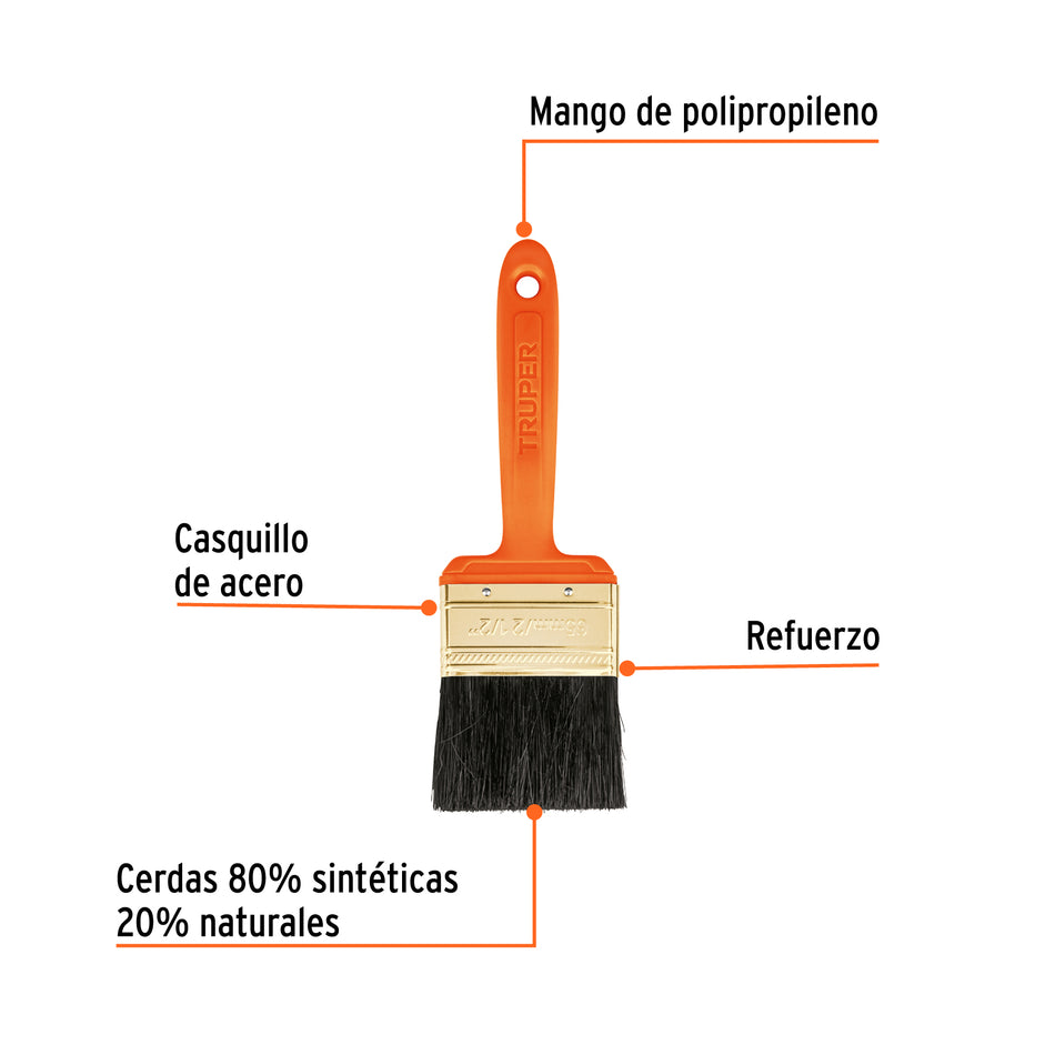 Brocha profesional de con mango de plastico Truper 2-1/2"