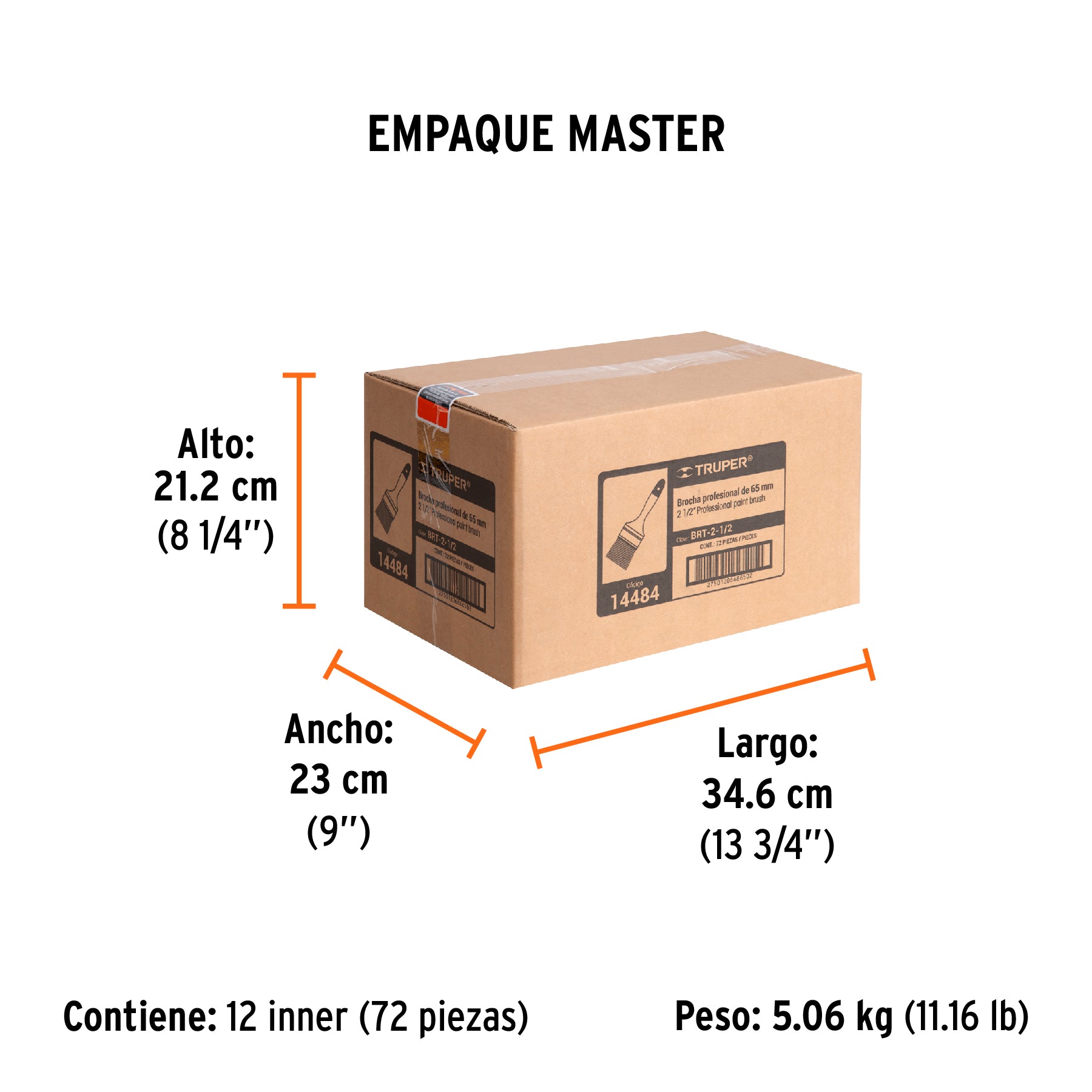 Brocha profesional de con mango de plastico Truper 2-1/2"