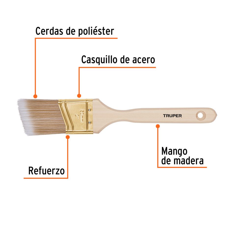 Brocha cerdas sinteticas corte angular mango de madera 2"