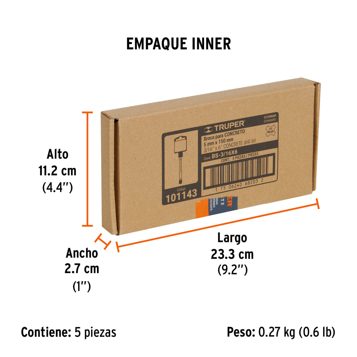 Broca SDS Plus 3/16 x Truper 6"