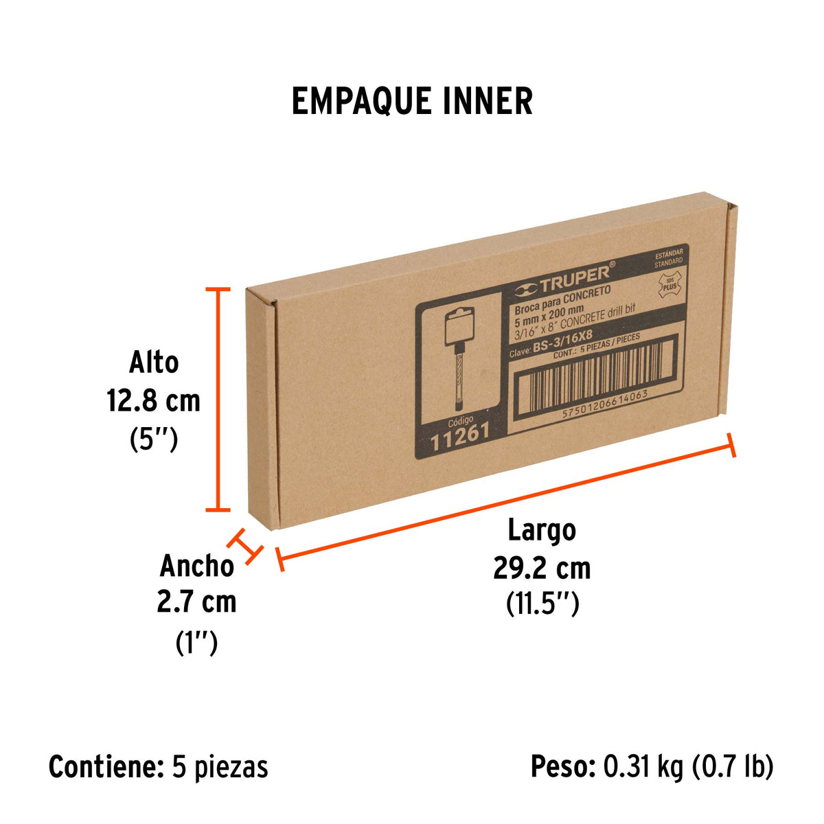 Broca SDS Plus 3/16 x Truper 8"