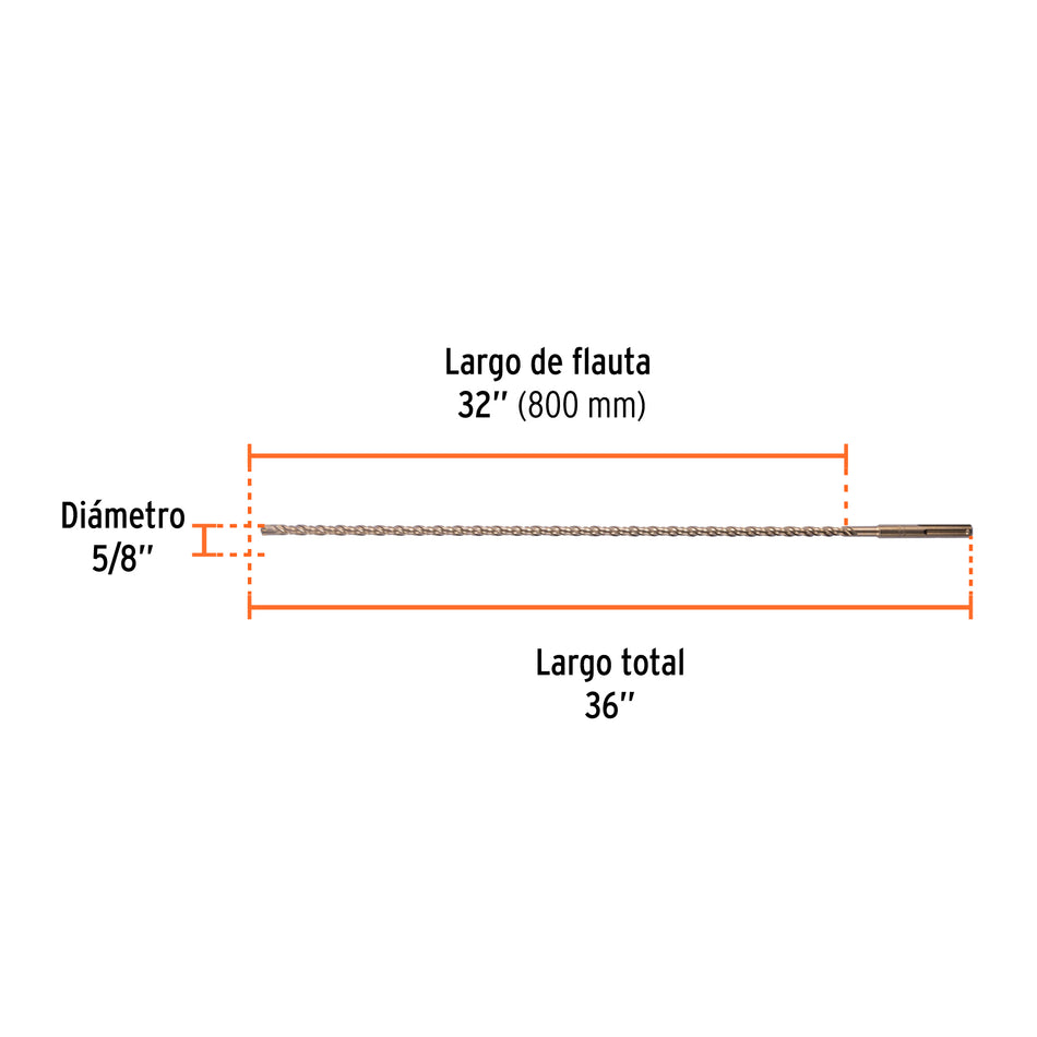 Broca SDS Ma x de 5/8 x 36', Truper