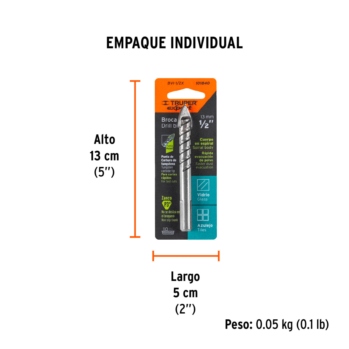 Broca para vidrio y azulejo Truper Expert 1/2"
