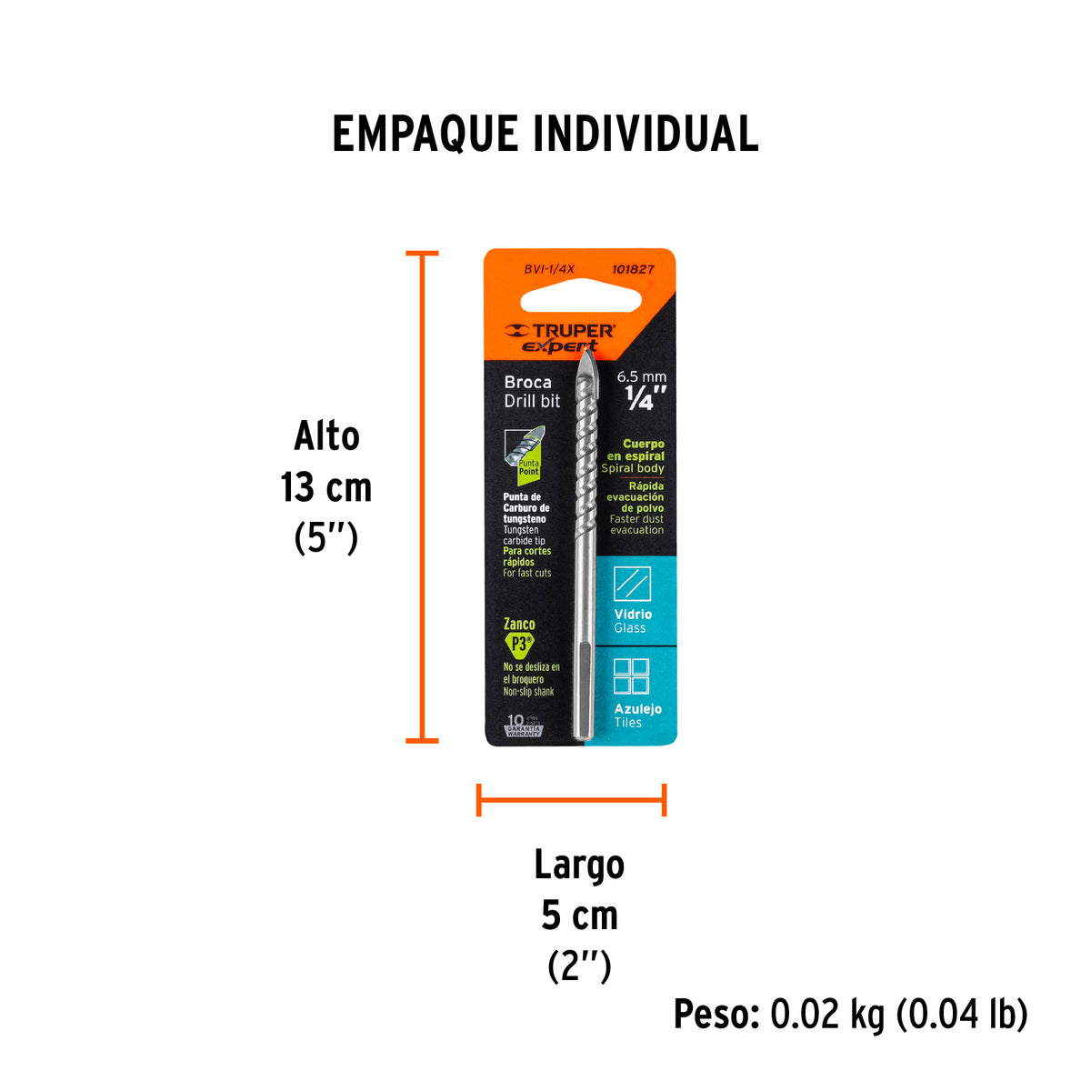 Broca para vidrio y azulejo Truper Expert 1/4"