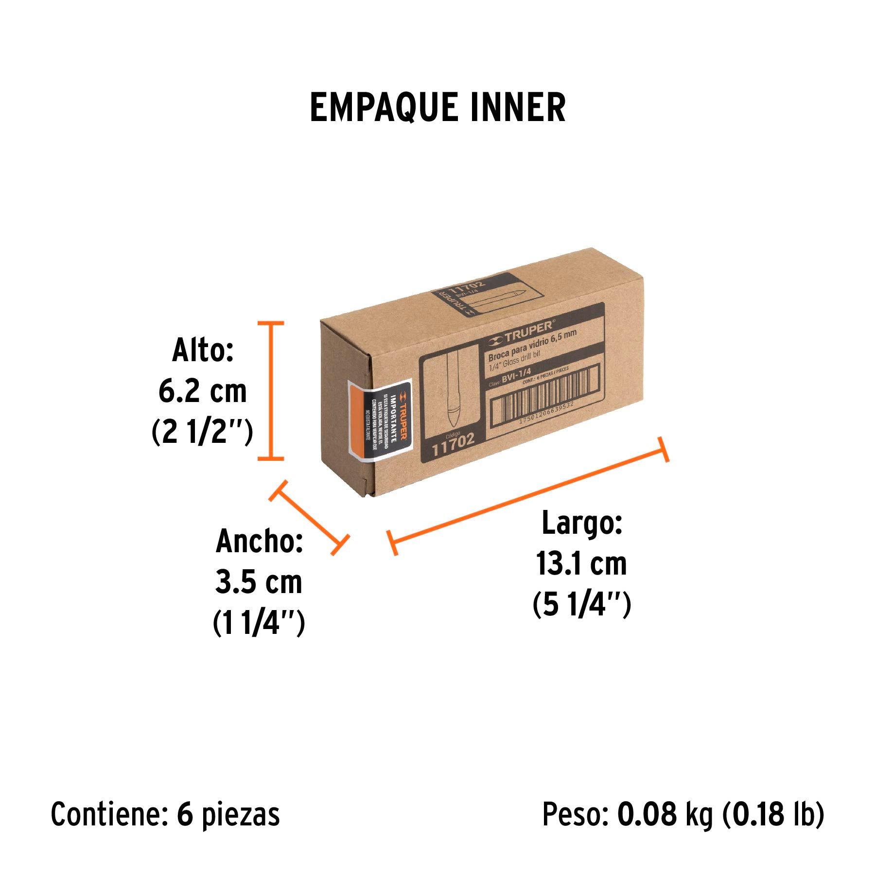 Broca para vidrio y azulejo de Truper 1/4"