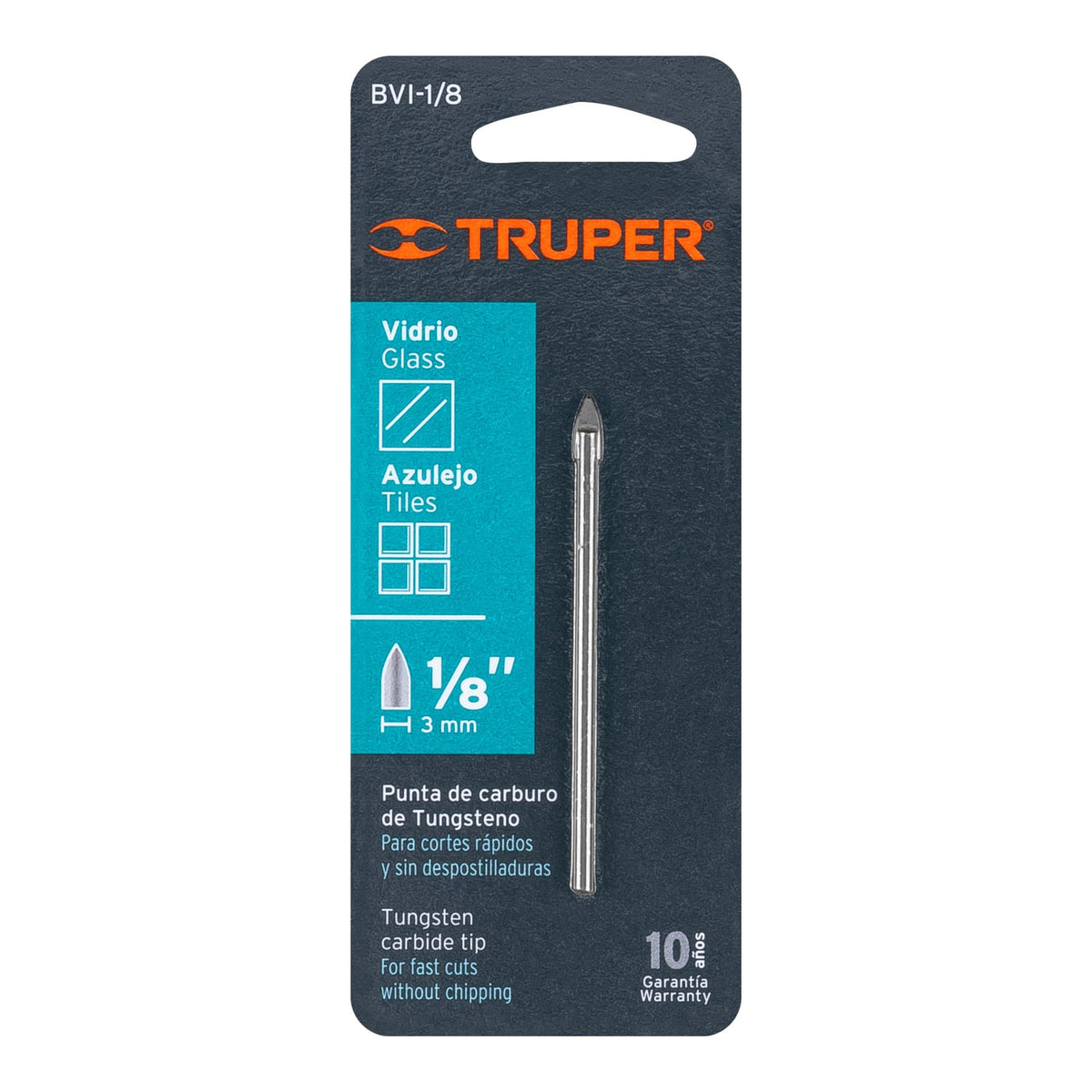 Broca para vidrio y azulejo de Truper 1/8"