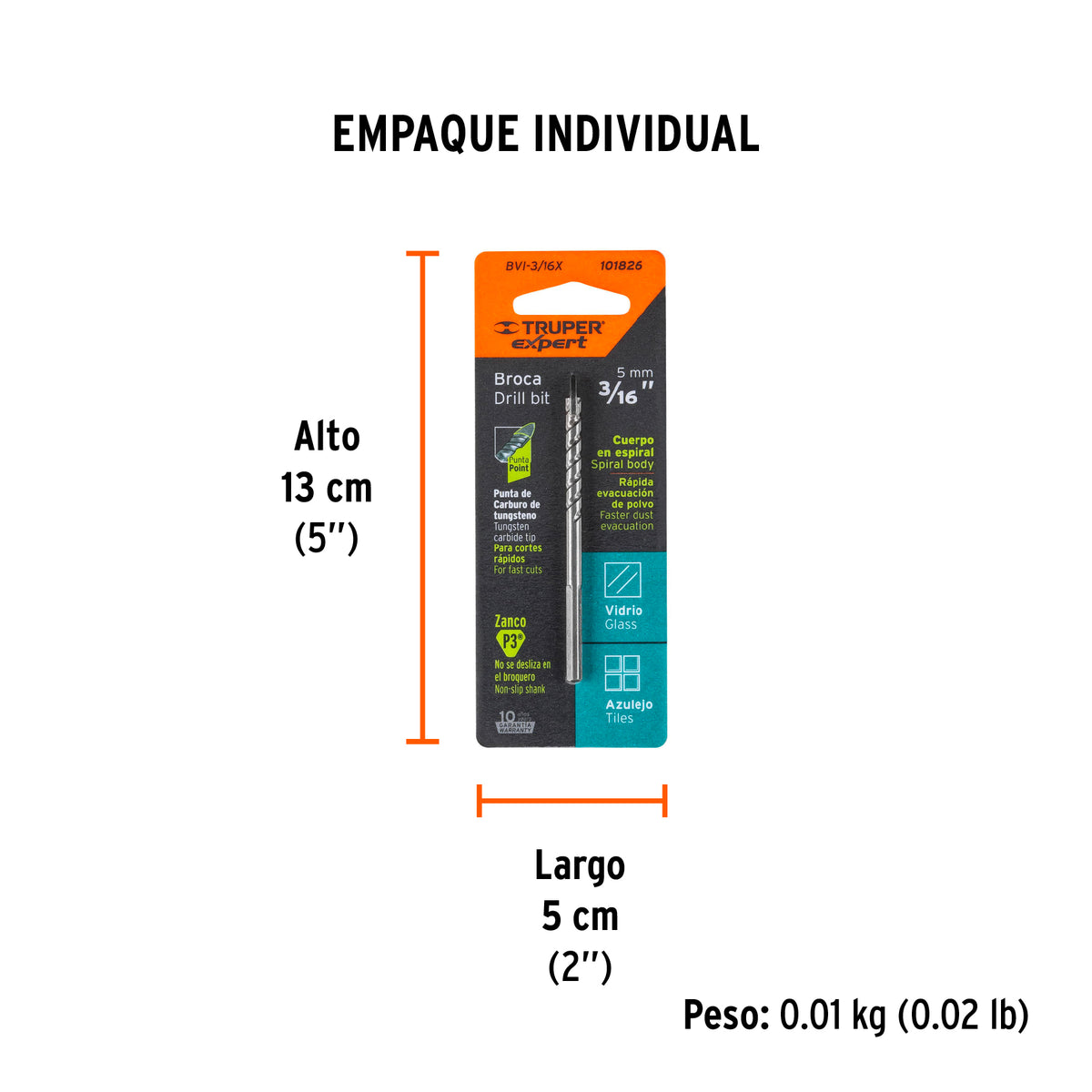 Broca para vidrio y azulejo Truper Expert 3/16"