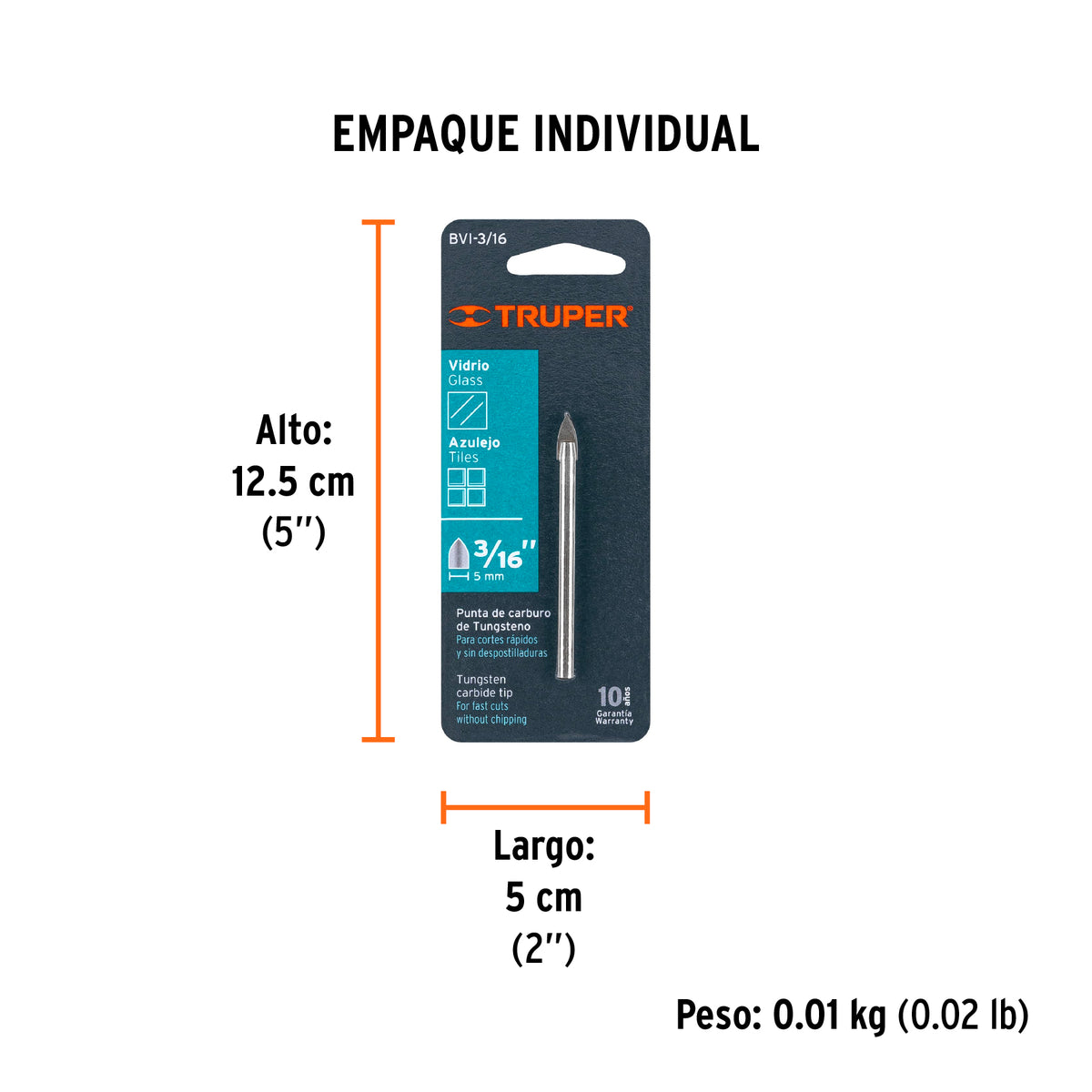 Broca para vidrio y azulejo de Truper 3/16"