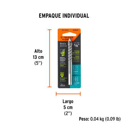 Broca para vidrio y azulejo Truper Expert 3/8"