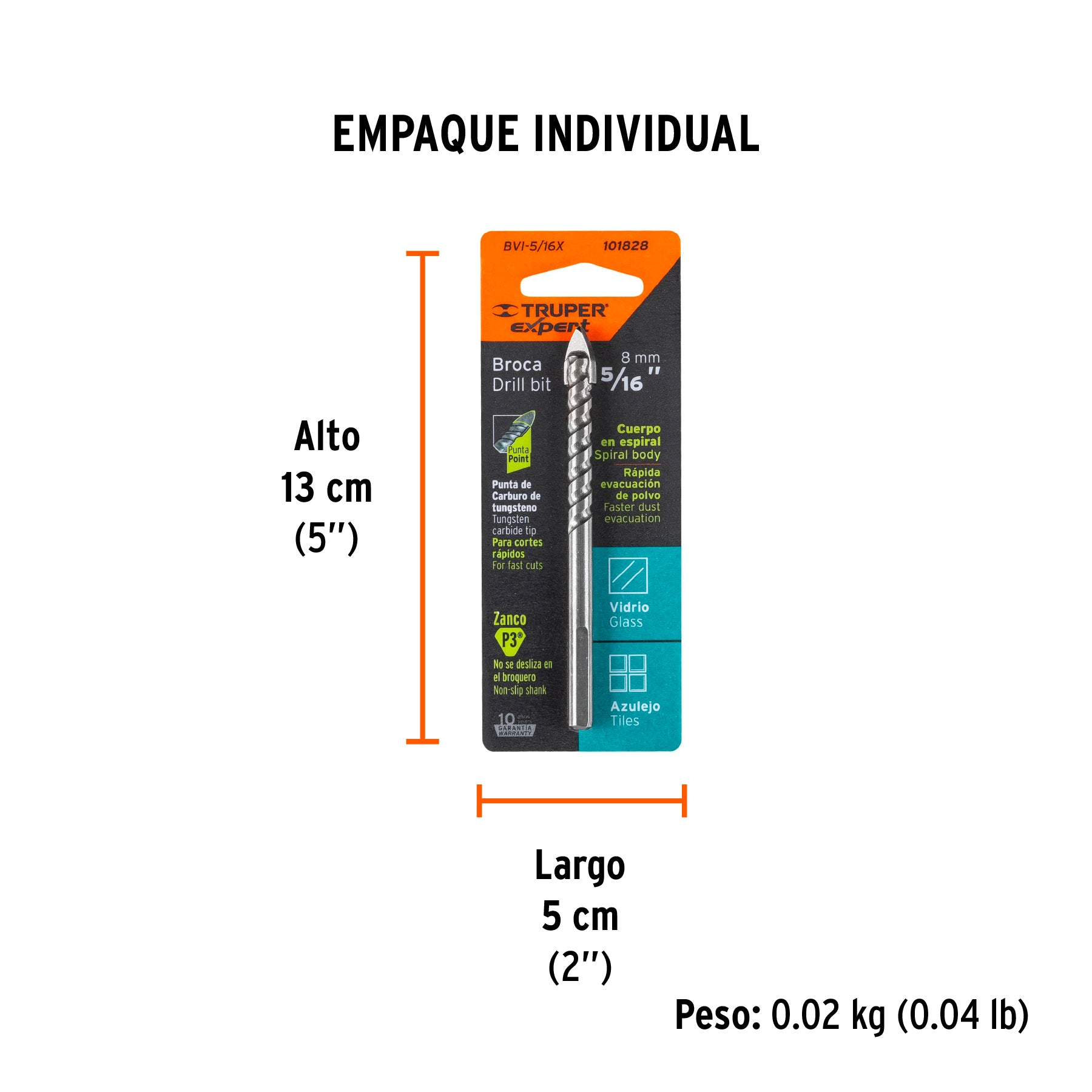 Broca para vidrio y azulejo Truper Expert 5/16"