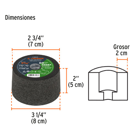 Copa desbaste de piedra 3-5/32' grano 60, eje M14, Truper