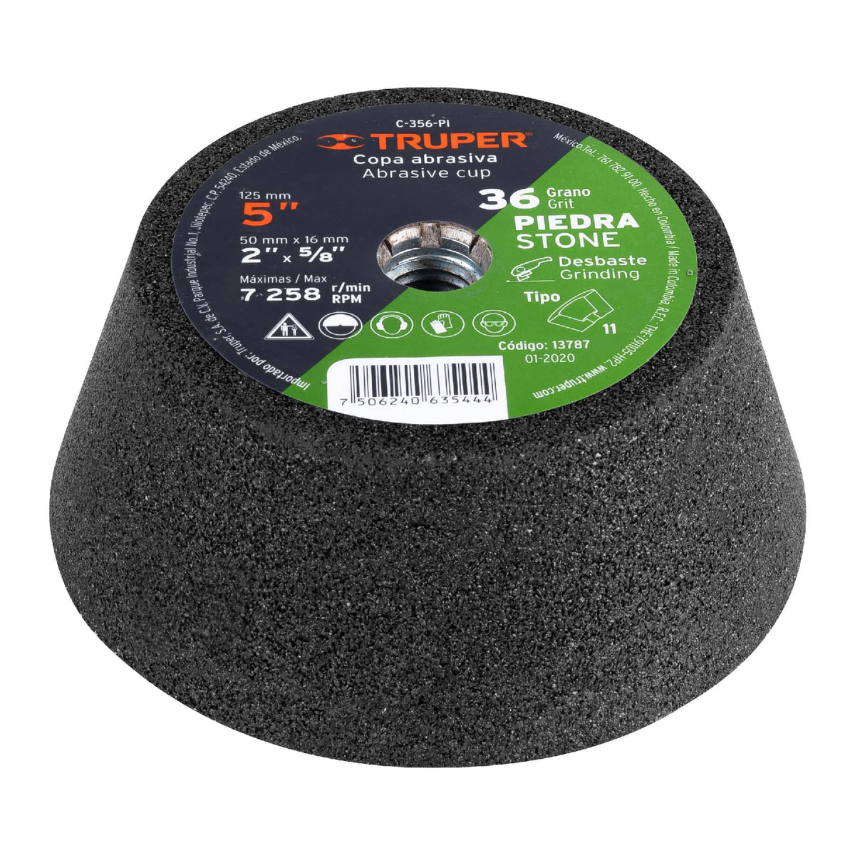Copa desbaste de piedra 5' grano 36, eje M14, Truper