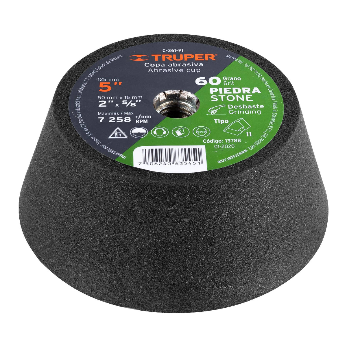 Copa desbaste de piedra 5' grano 60, eje M14, Truper