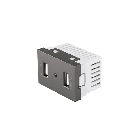 Toma 2 puertos USB acero inox de 1.5 módulos, línea Lisboa
