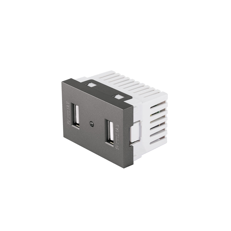 Toma 2 puertos USB acero inox de 1.5 módulos, línea Lisboa
