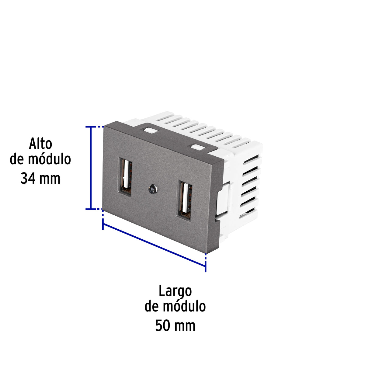 Toma 2 puertos USB acero inox de 1.5 módulos, línea Lisboa