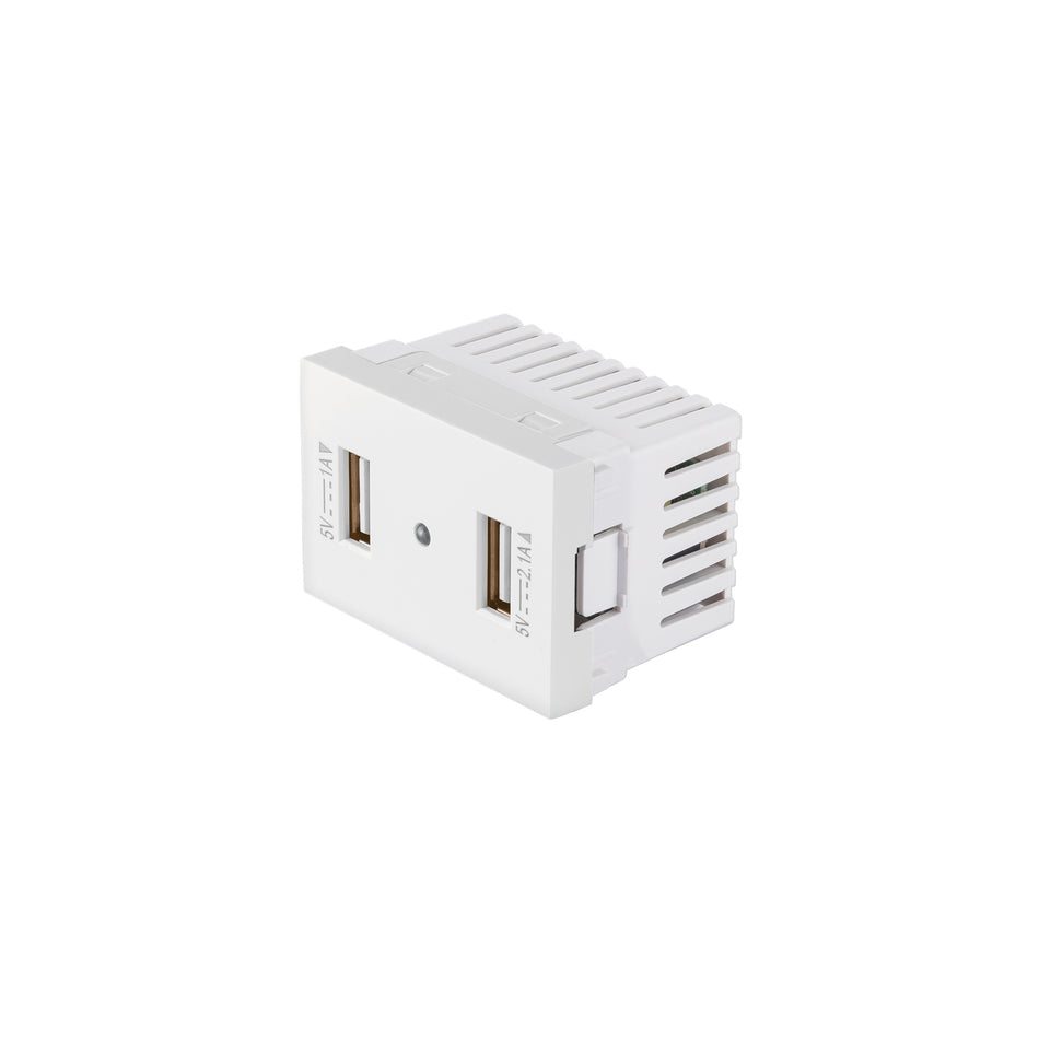 Toma con 2 puertos USB blanco de 1.5 módulos, línea Lisboa