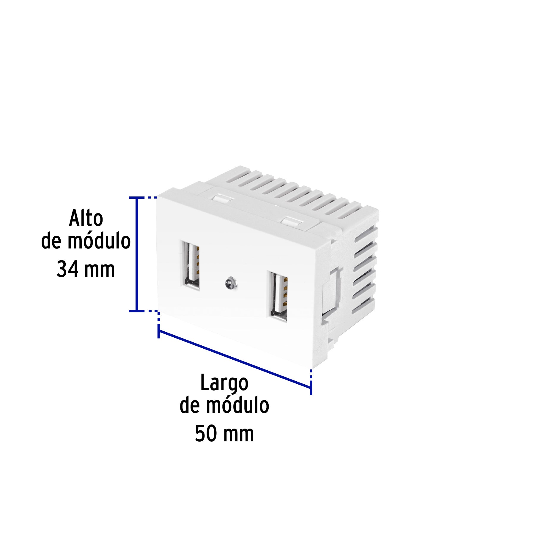 Toma con 2 puertos USB blanco de 1.5 módulos, línea Lisboa