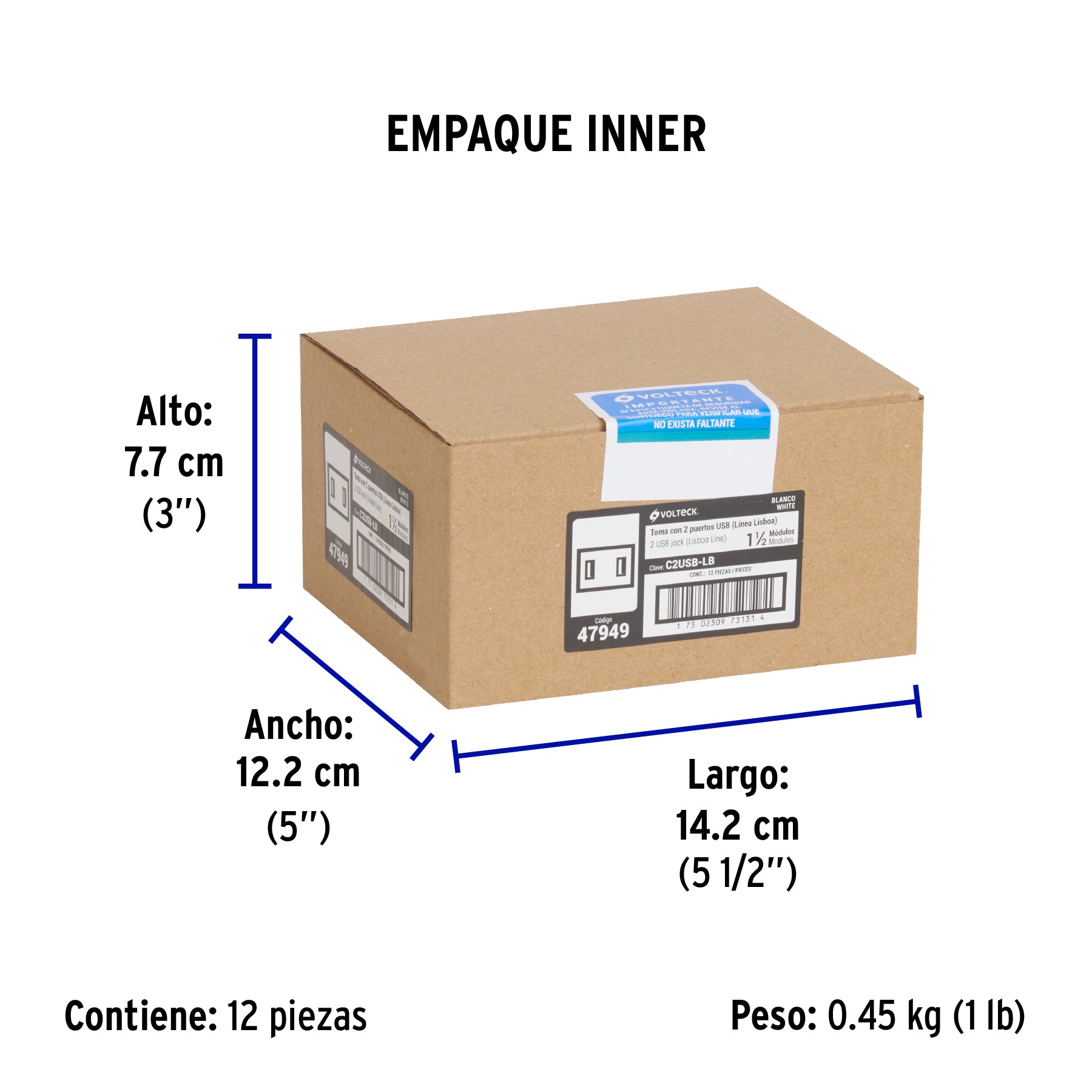 Toma con 2 puertos USB blanco de 1.5 módulos, línea Lisboa