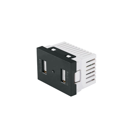 Toma con 2 puertos USB negro de 1.5 módulos, línea Lisboa
