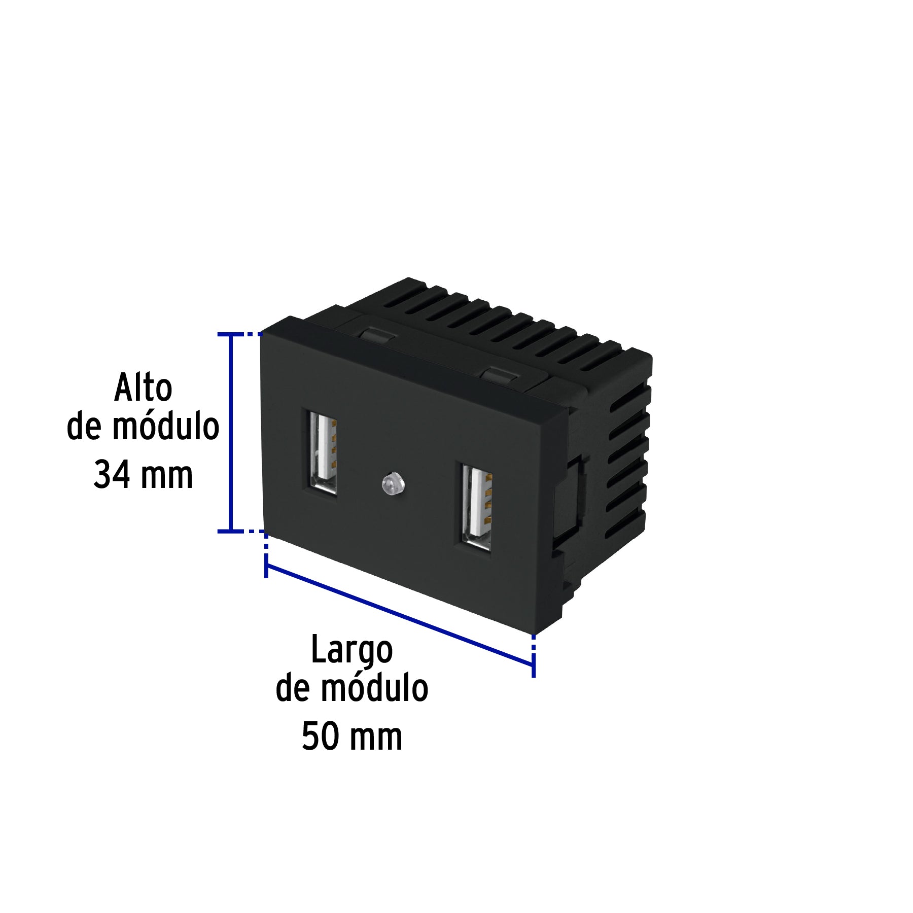 Toma con 2 puertos USB negro de 1.5 módulos, línea Lisboa