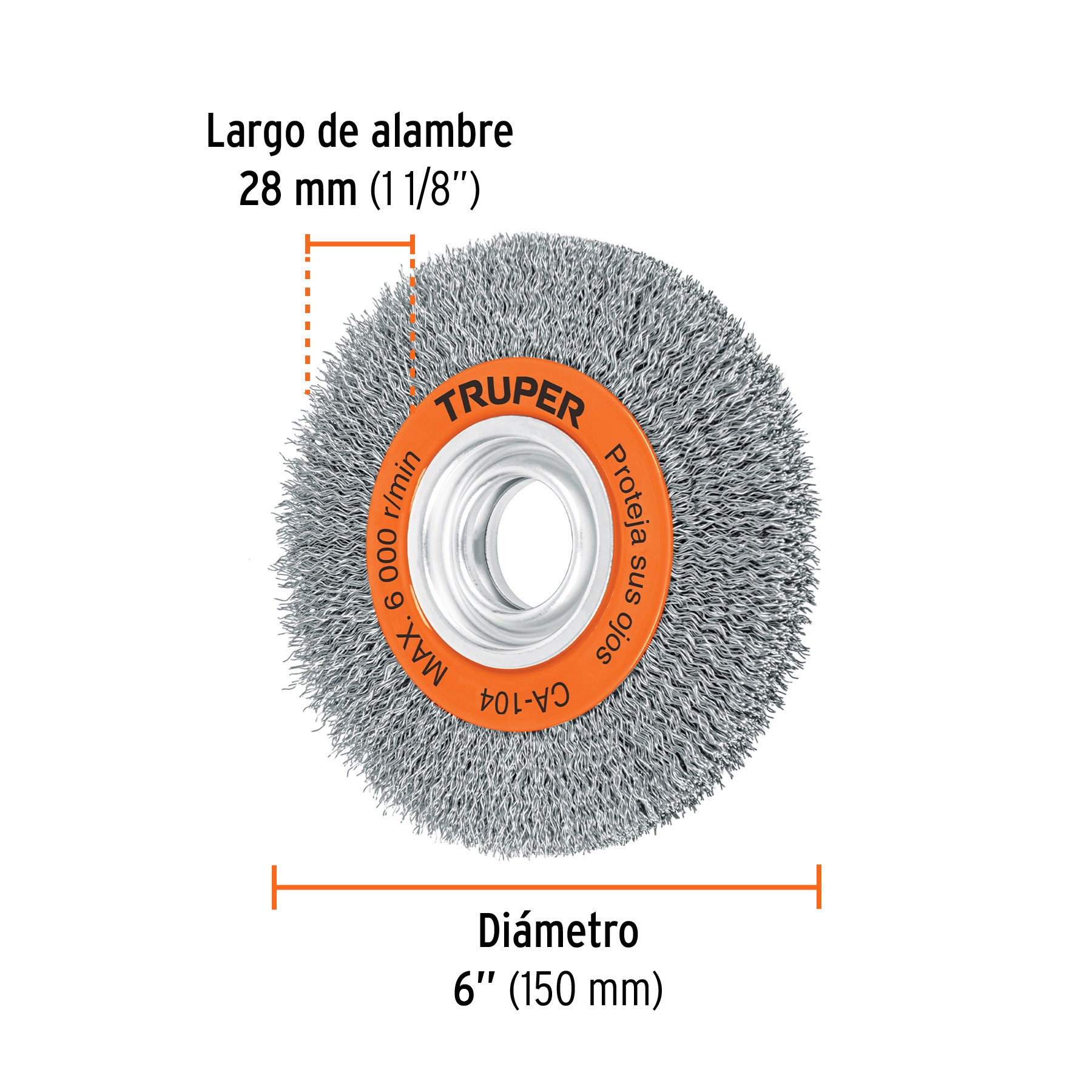 Carda alambre ondulado 6' x 3/4' para esmeril, Truper
