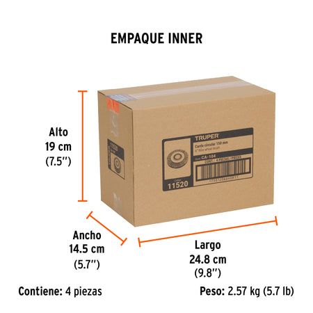 Carda alambre ondulado 6' x 3/4' para esmeril, Truper