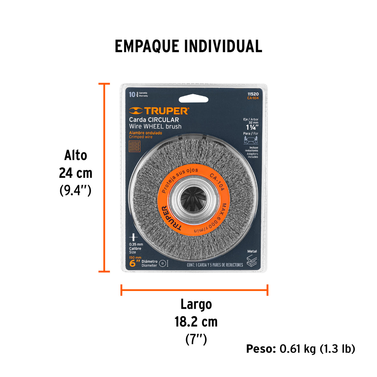 Carda alambre ondulado 6' x 3/4' para esmeril, Truper