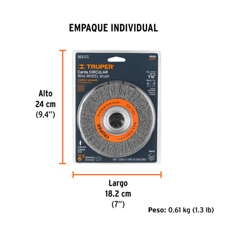 Carda alambre ondulado 6' x 3/4' para esmeril, Truper