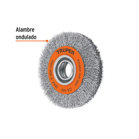 Carda alambre ondulado 6' x 13/16' para esmeril, Truper