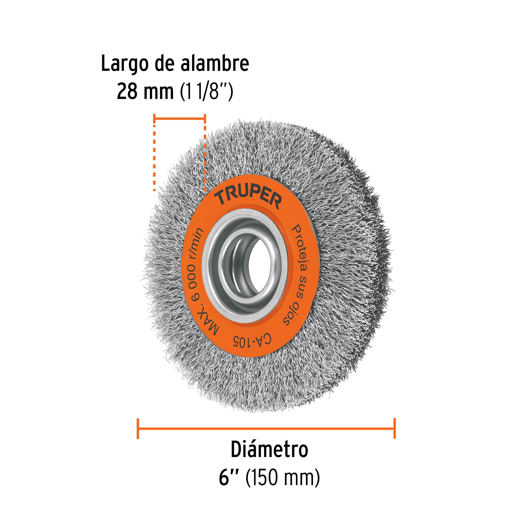 Carda alambre ondulado 6' x 13/16' para esmeril, Truper