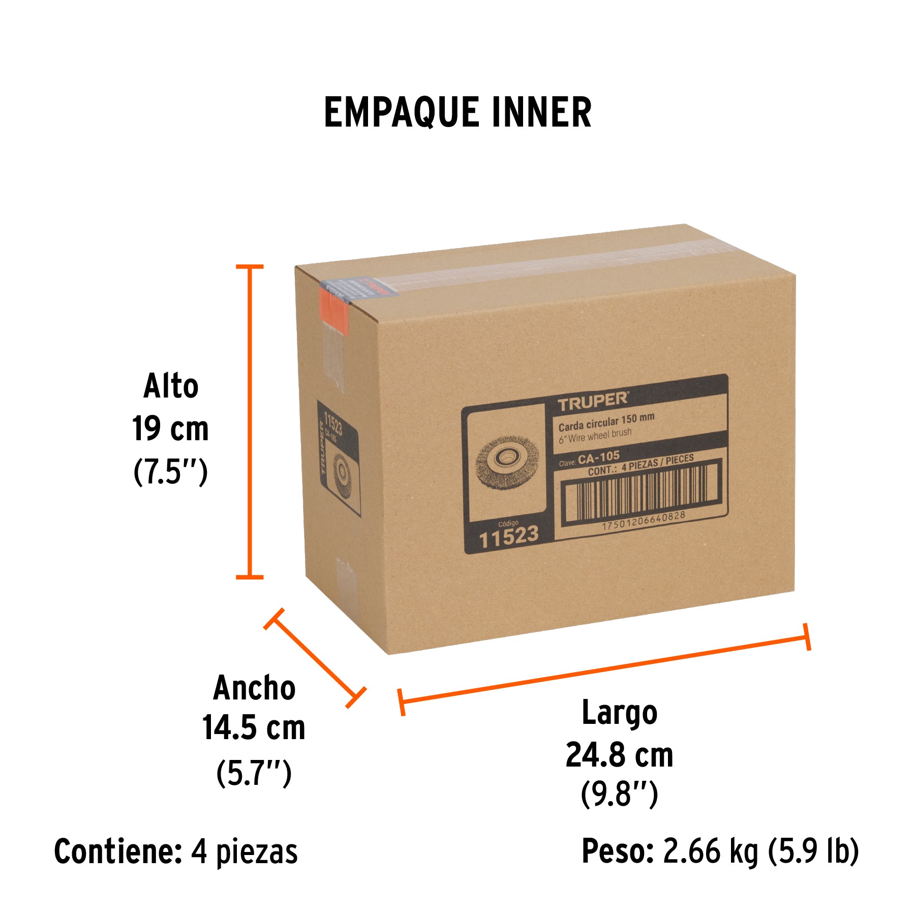 Carda alambre ondulado 6' x 13/16' para esmeril, Truper