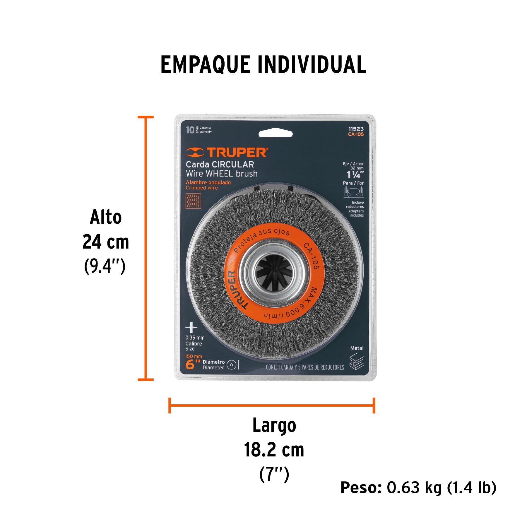 Carda alambre ondulado 6' x 13/16' para esmeril, Truper