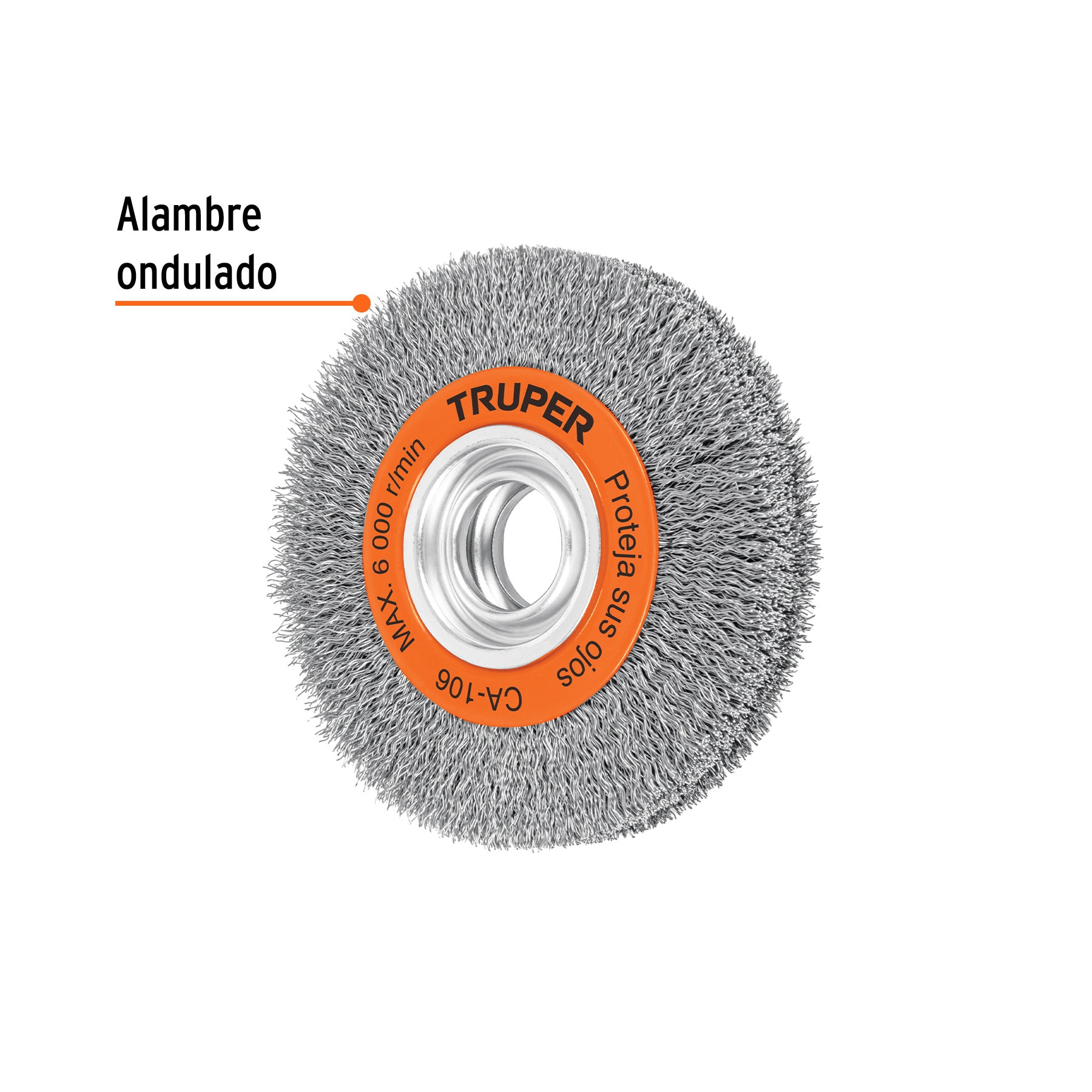 Carda alambre ondulado 6' x 1-1/8' para esmeril, Truper