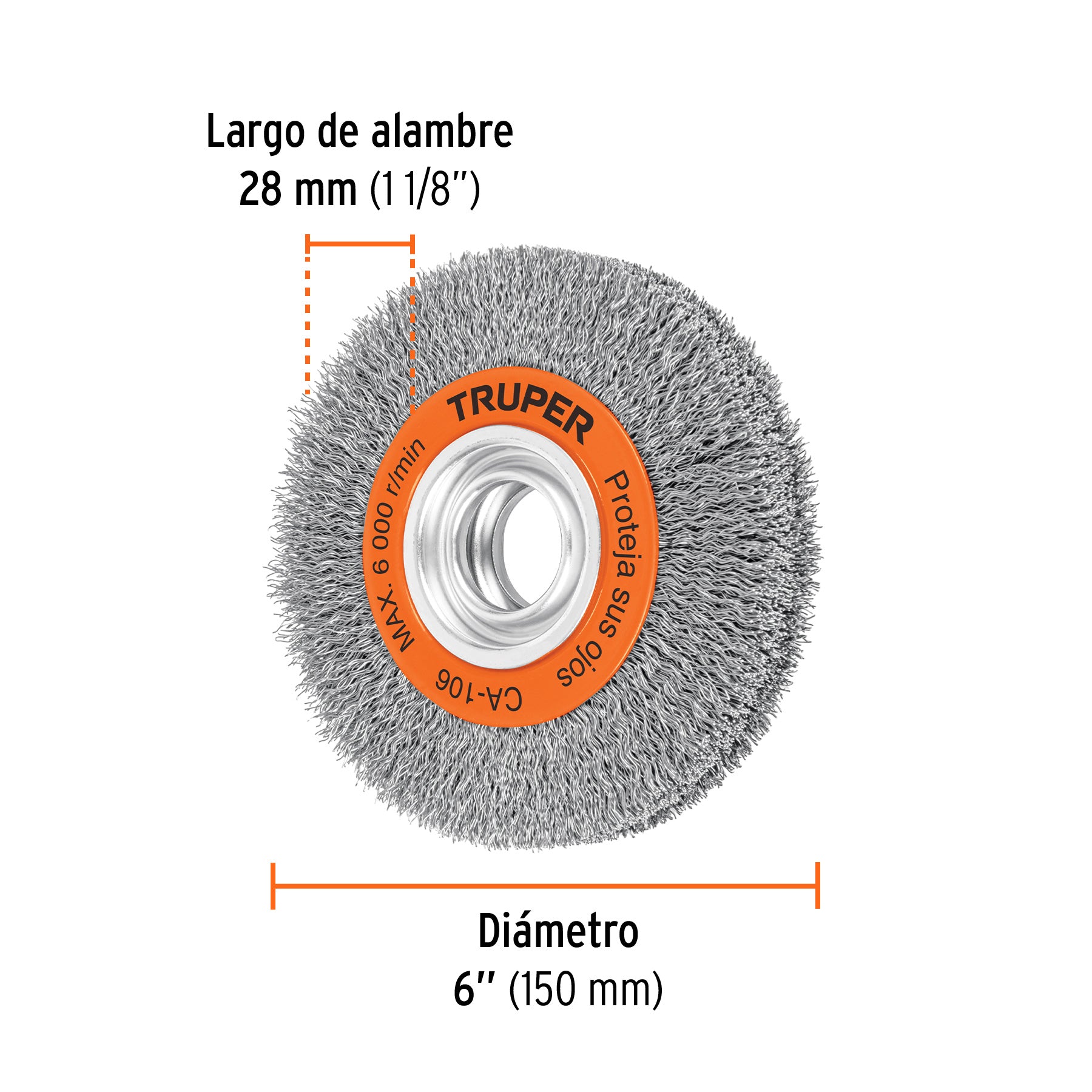 Carda alambre ondulado 6' x 1-1/8' para esmeril, Truper